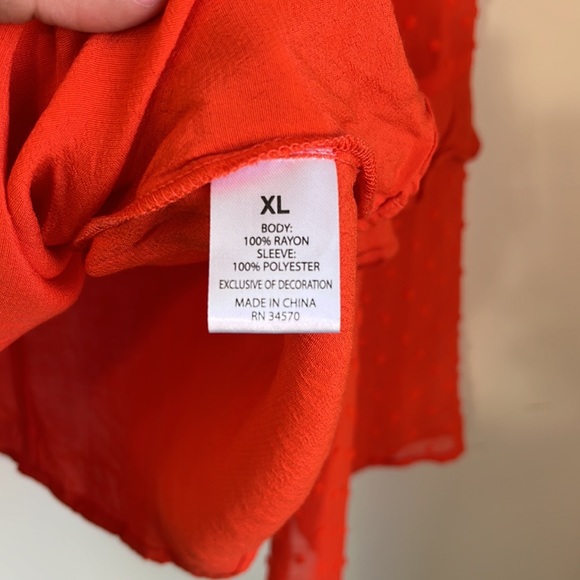 Nicole Miller New York Orange Ruffle Bell Sleeve Swiss Dotted Long Sleeve Blouse - Picture 5 of 8